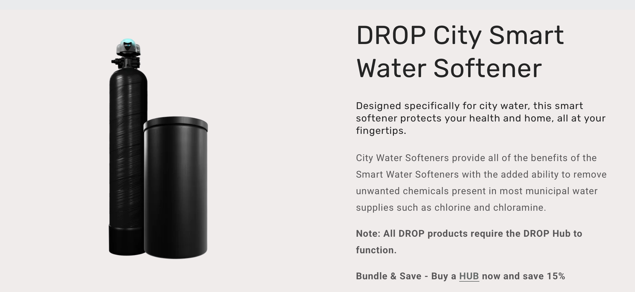DROP City Smart Water Softener product and supplied information