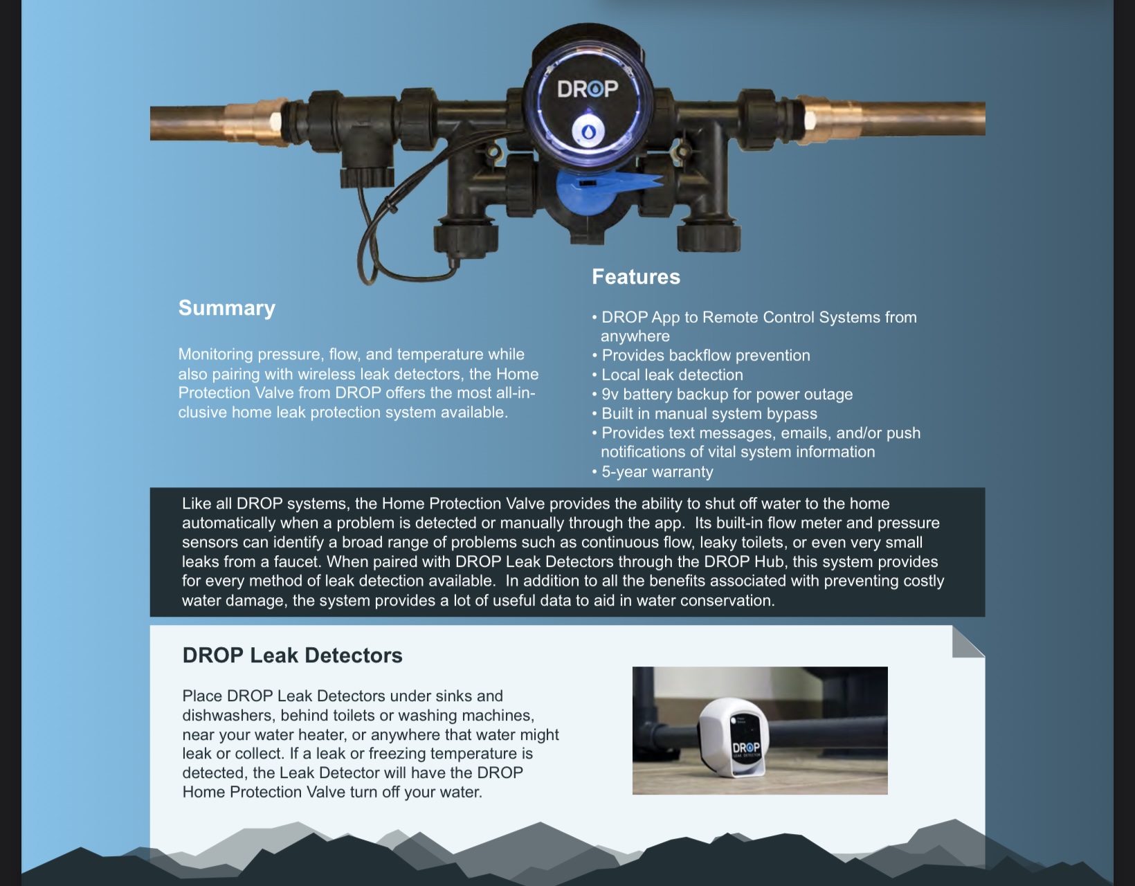 DROP Home Protection Valve product and supplied feature information